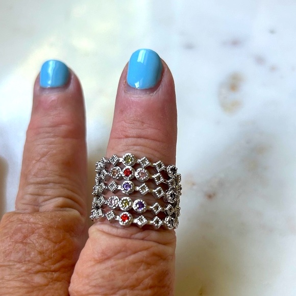 Sterling Silver Multi-Stone cocktail Ring - Picture 1 of 4